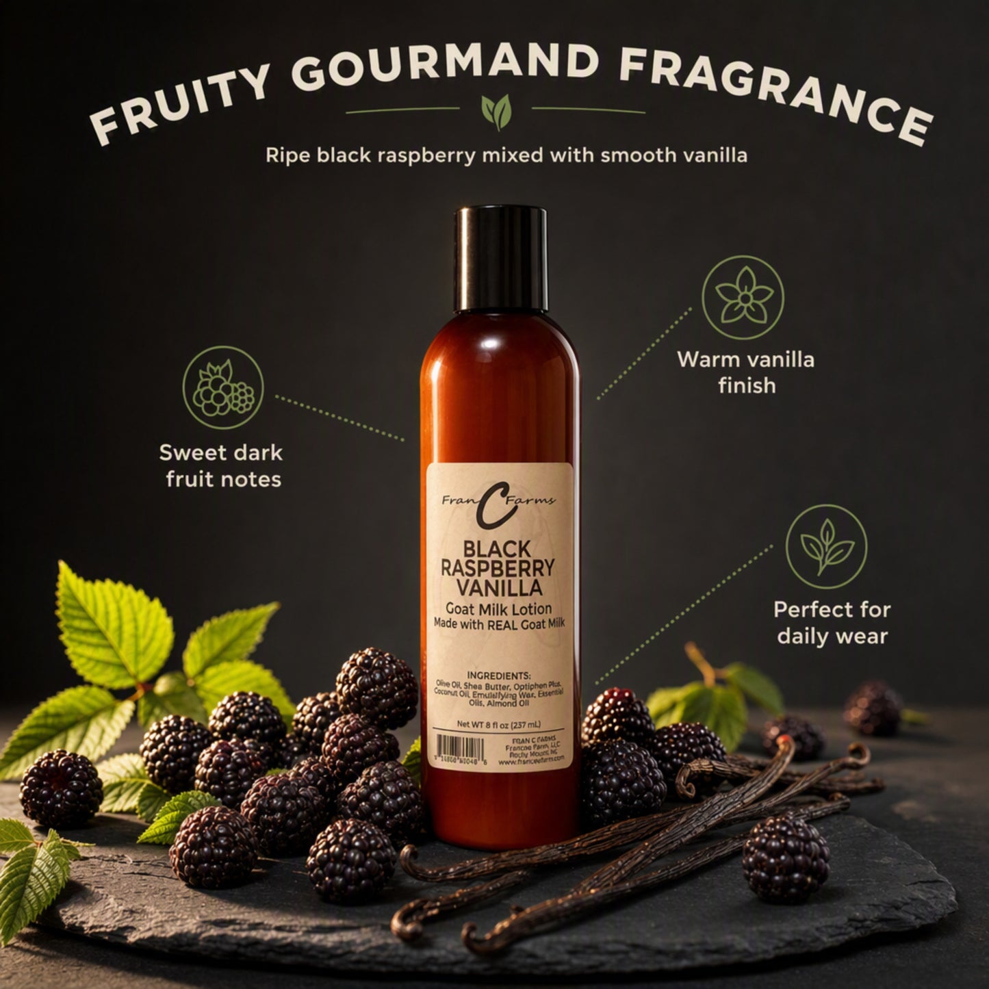 Black Raspberry Vanilla Goat Milk Lotion - Made With REAL Goat Milk