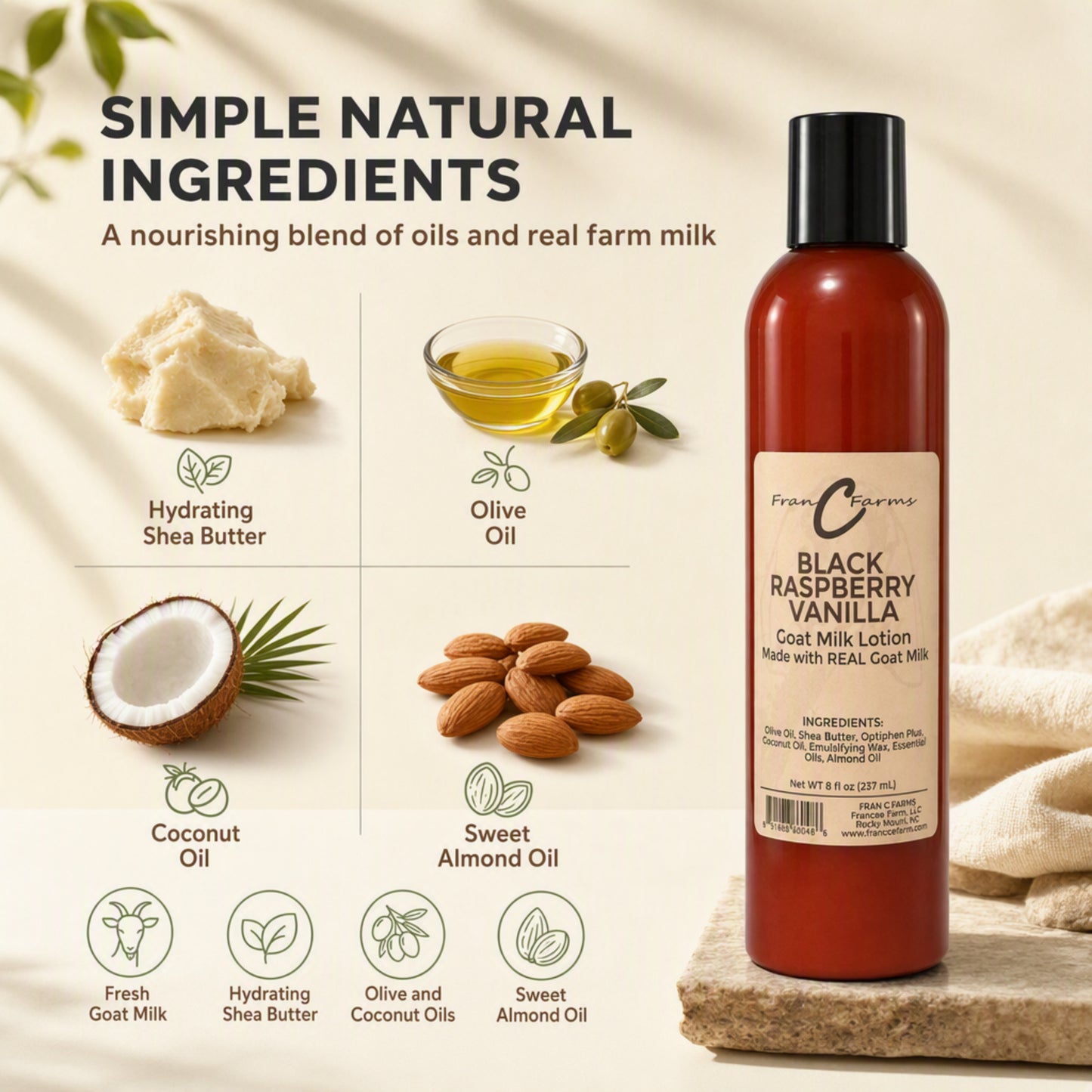 Black Raspberry Vanilla Goat Milk Lotion - Made With REAL Goat Milk