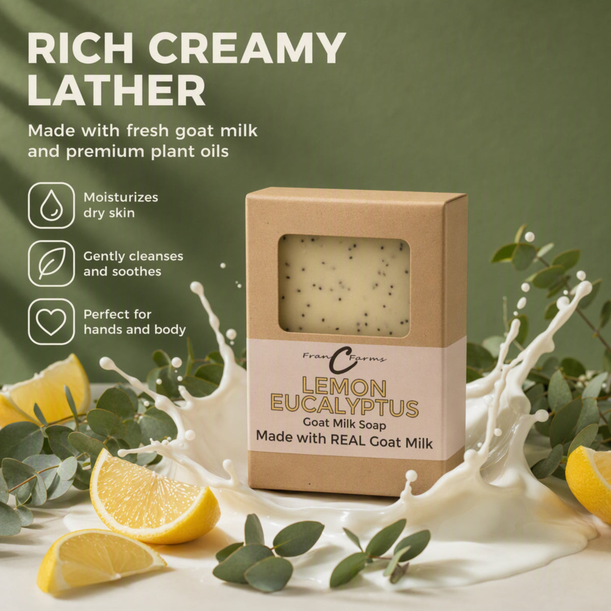Lemon Eucalyptus Goat Milk Soap gallery image 5 from FRAN C FARMS