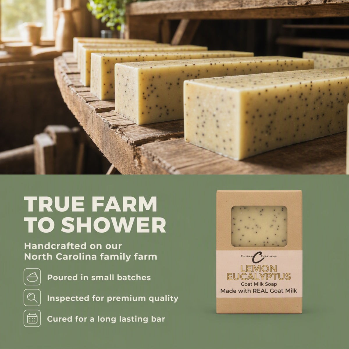 Lemon Eucalyptus Goat Milk Soap gallery image 8 from FRAN C FARMS