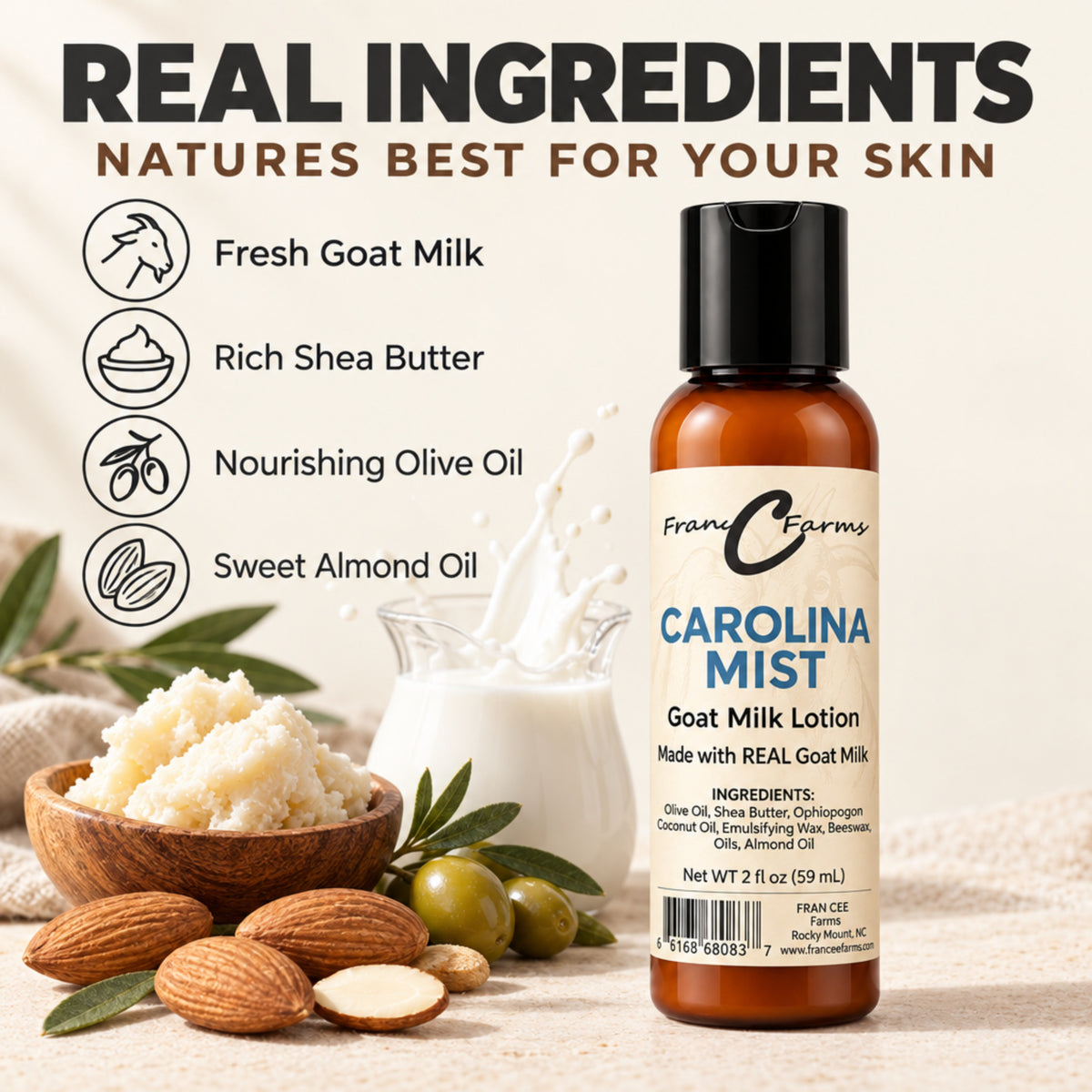 Carolina Mist Goat Milk Lotion - Made with REAL Goat Milk