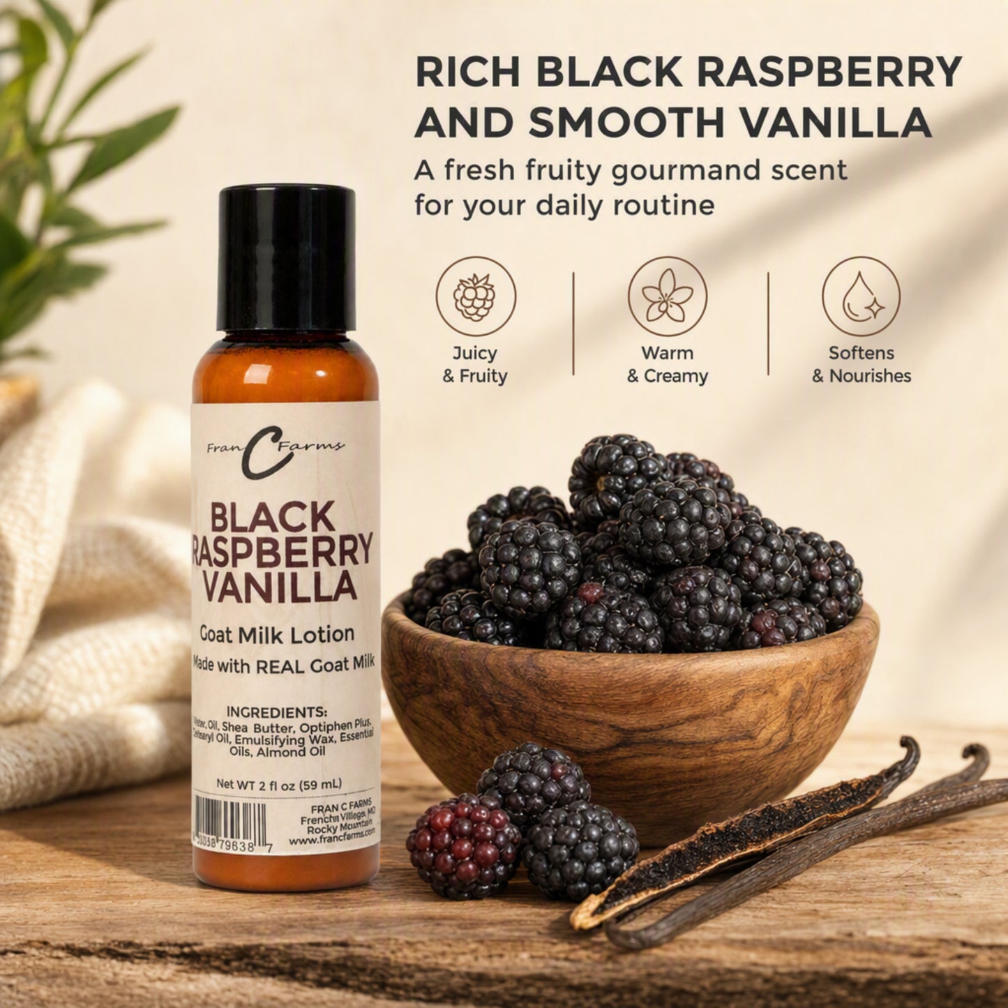 Black Raspberry Vanilla Goat Milk Lotion - Made With REAL Goat Milk