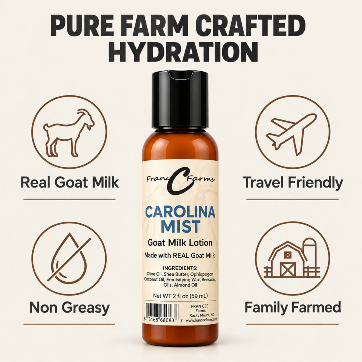 Carolina Mist Goat Milk Lotion - Made with REAL Goat Milk