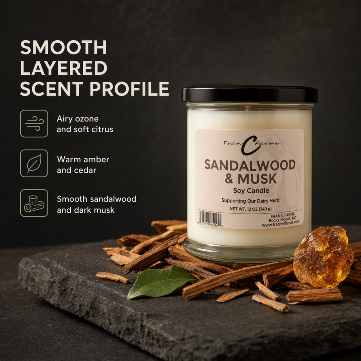 Sandalwood & Musk Soy Candle - 12 oz. Status Jar