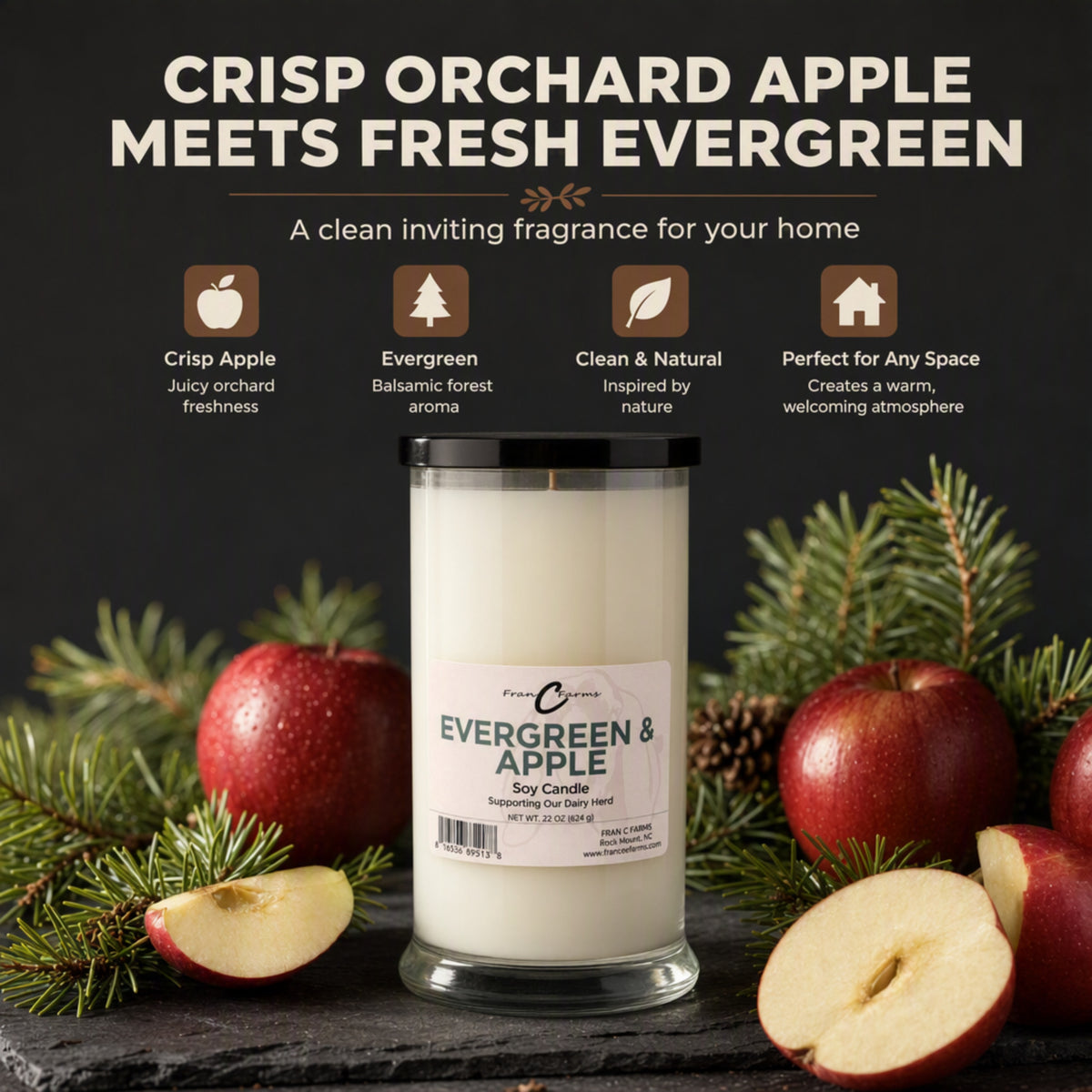 Evergreen & Apple Soy Candle - 22 oz. Status Jar