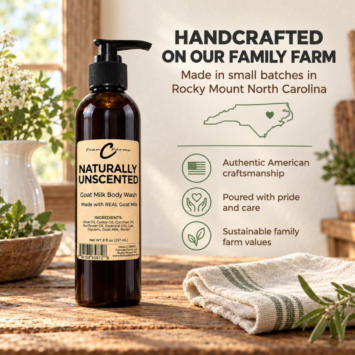 Naturally Unscented Goat Milk Body Wash - Made with REAL Goat Milk