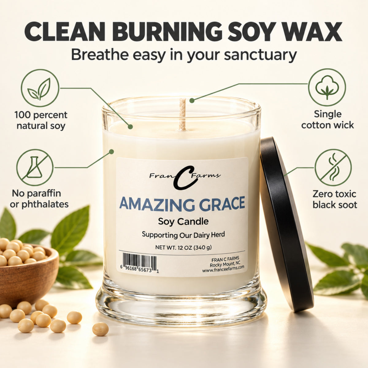 Amazing Grace Soy Candle - 12 oz. Status Jar