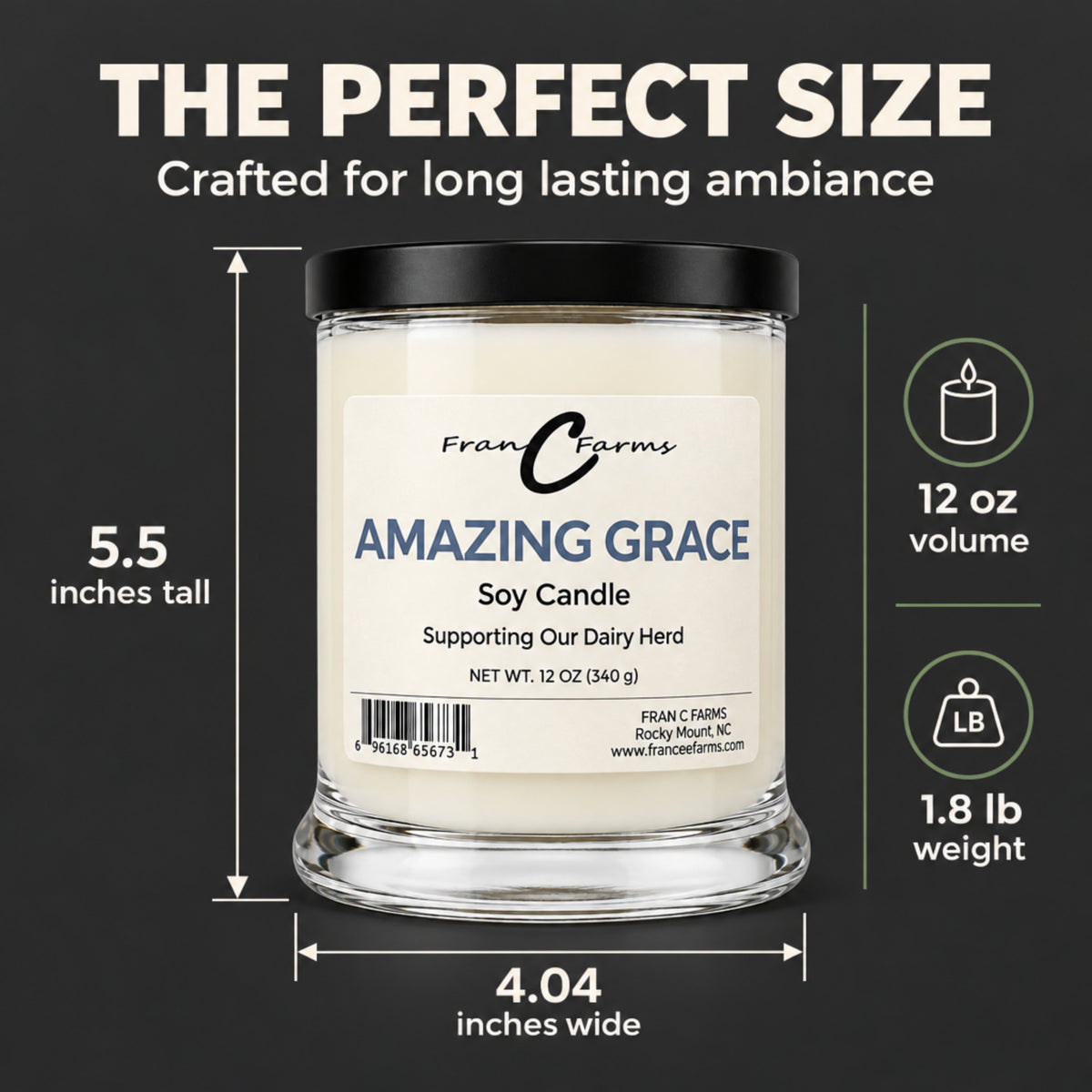 Amazing Grace Soy Candle - 12 oz. Status Jar