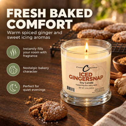 Iced Gingersnap Soy Candle with Fresh Baked Comfort message