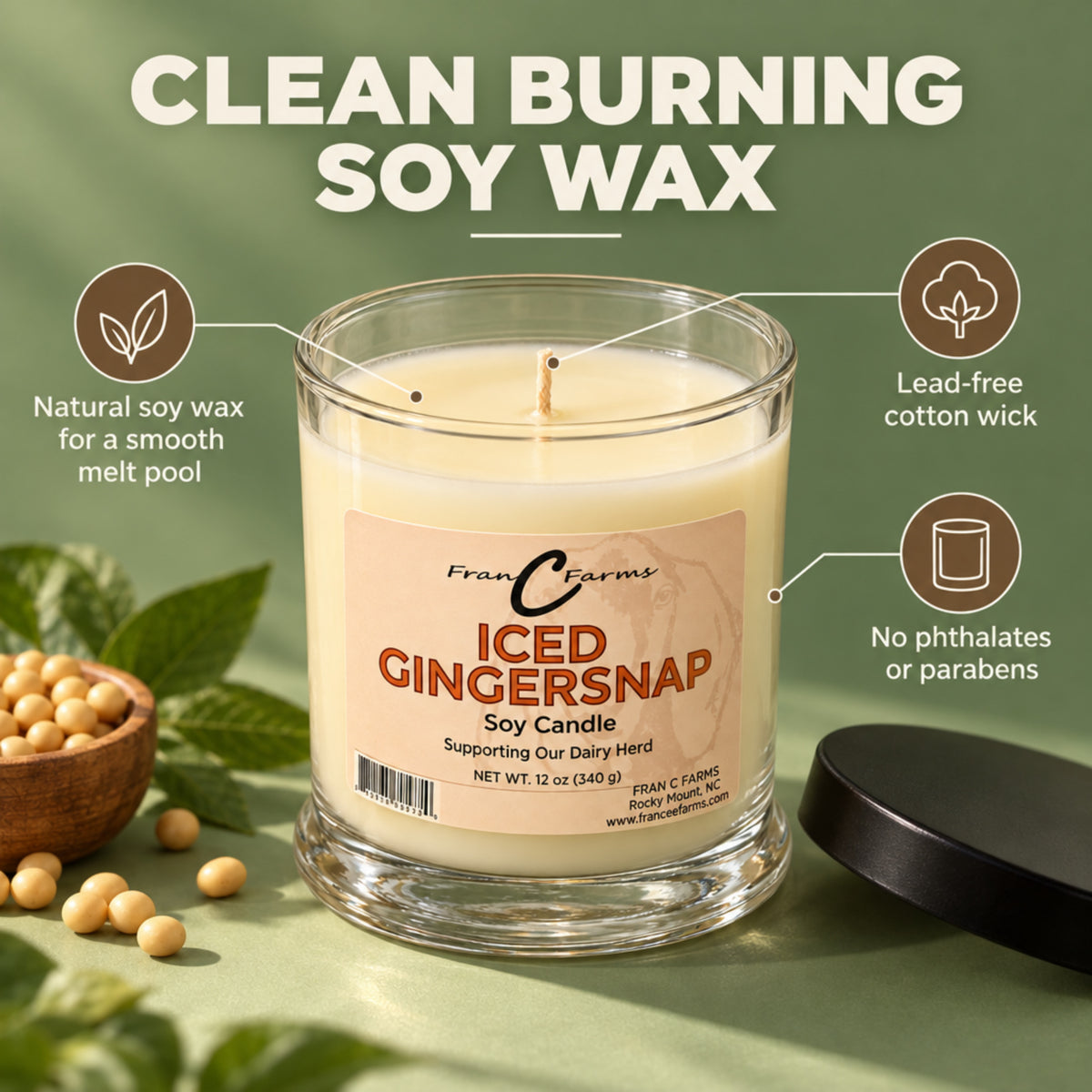 Iced Gingersnap Soy Candle presented as a gift