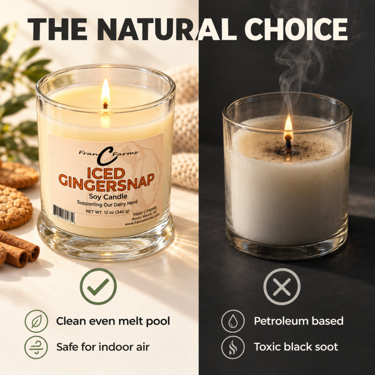 Iced Gingersnap Soy Candle with Natural Choice message