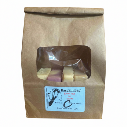 Bargain Bag containing assorted soaps in a clear package for a great value at FranCee Farms.