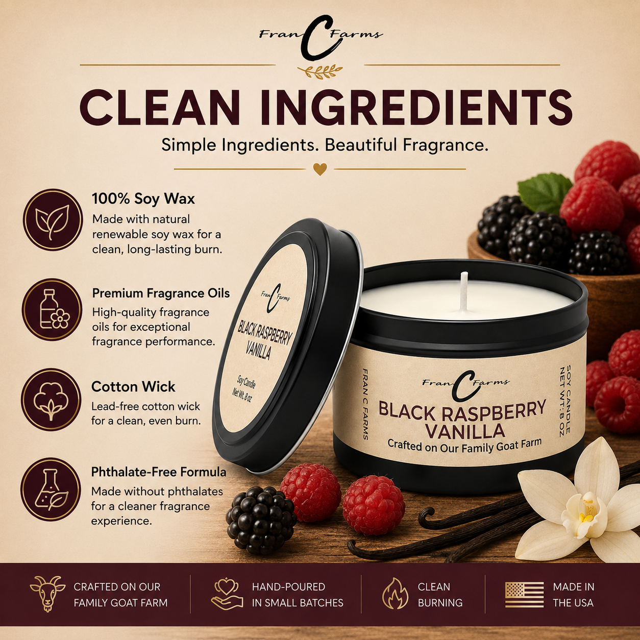 Black Raspberry Vanilla Soy Candle Tin - 8 oz