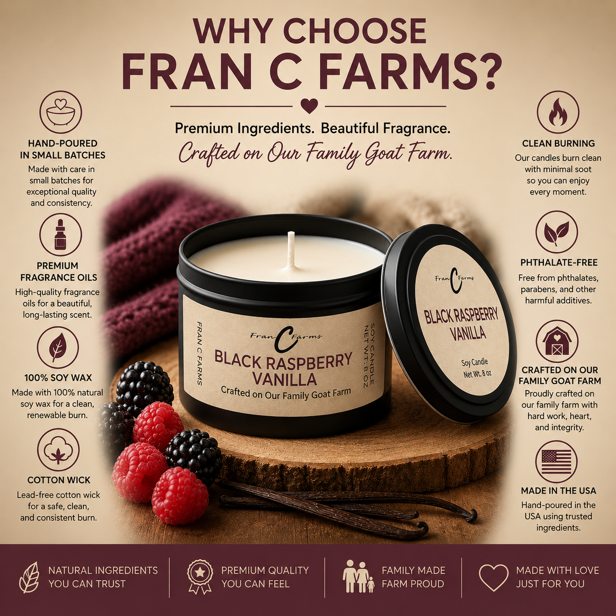 Black Raspberry Vanilla Soy Candle Tin - 8 oz
