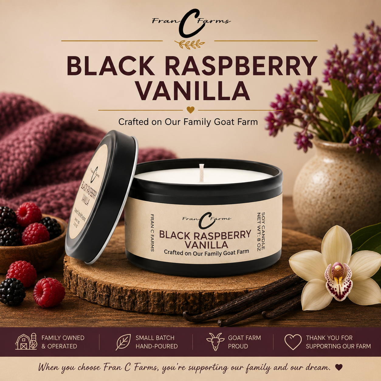 Black Raspberry Vanilla Soy Candle Tin - 8 oz