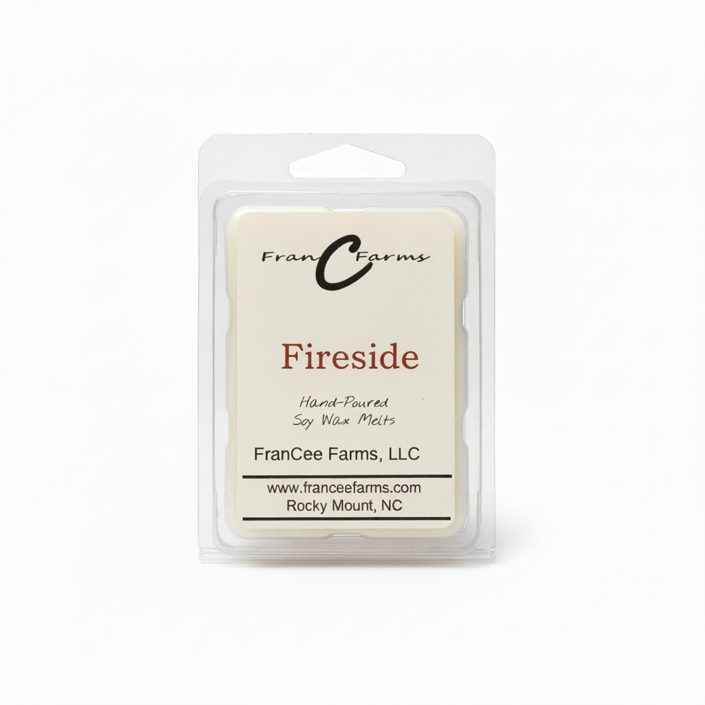 Fireside Soy Wax Melt by FranCee Farms, hand-poured and toxin-free for a campfire aroma.