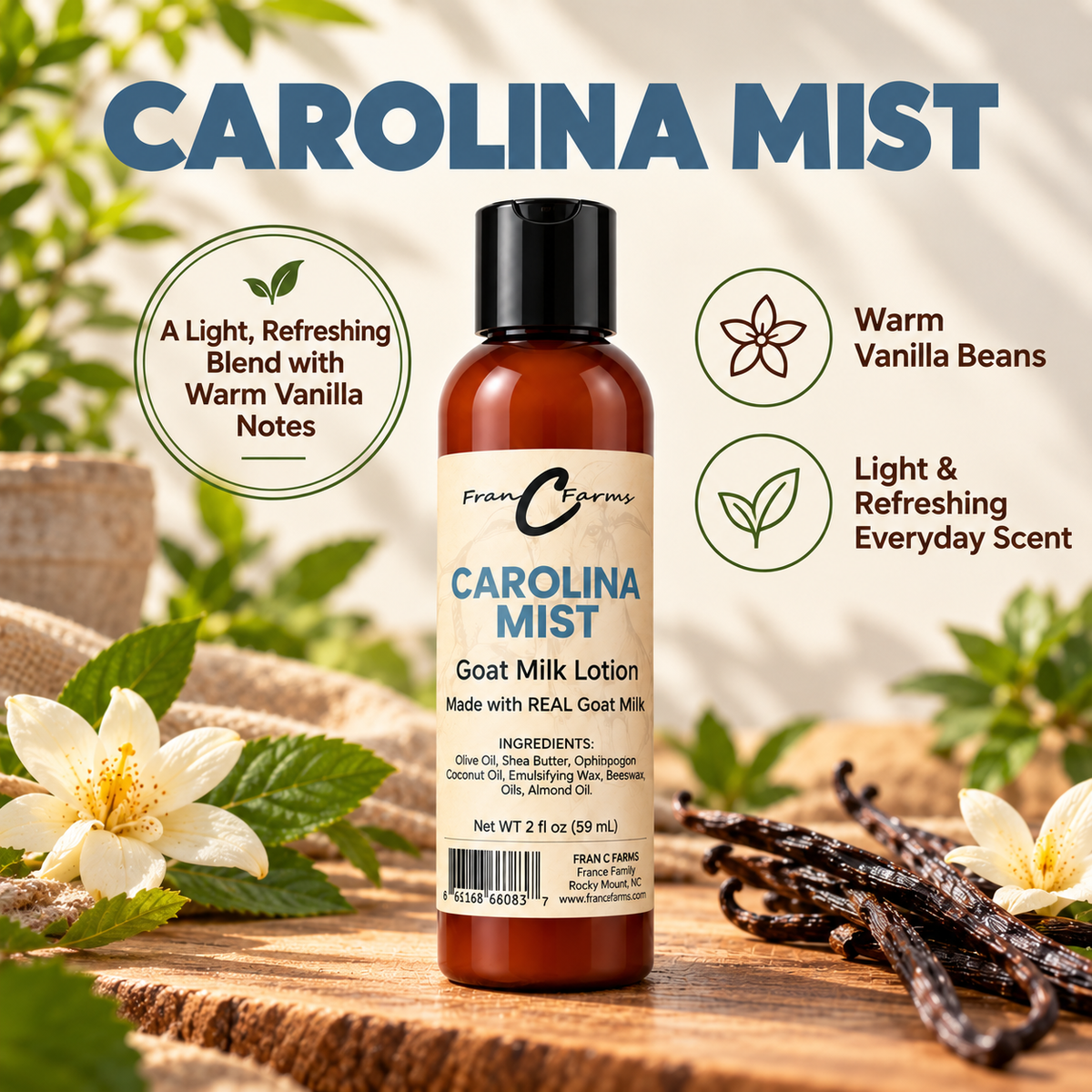 Carolina Mist Goat Milk Lotion - Made with REAL Goat Milk