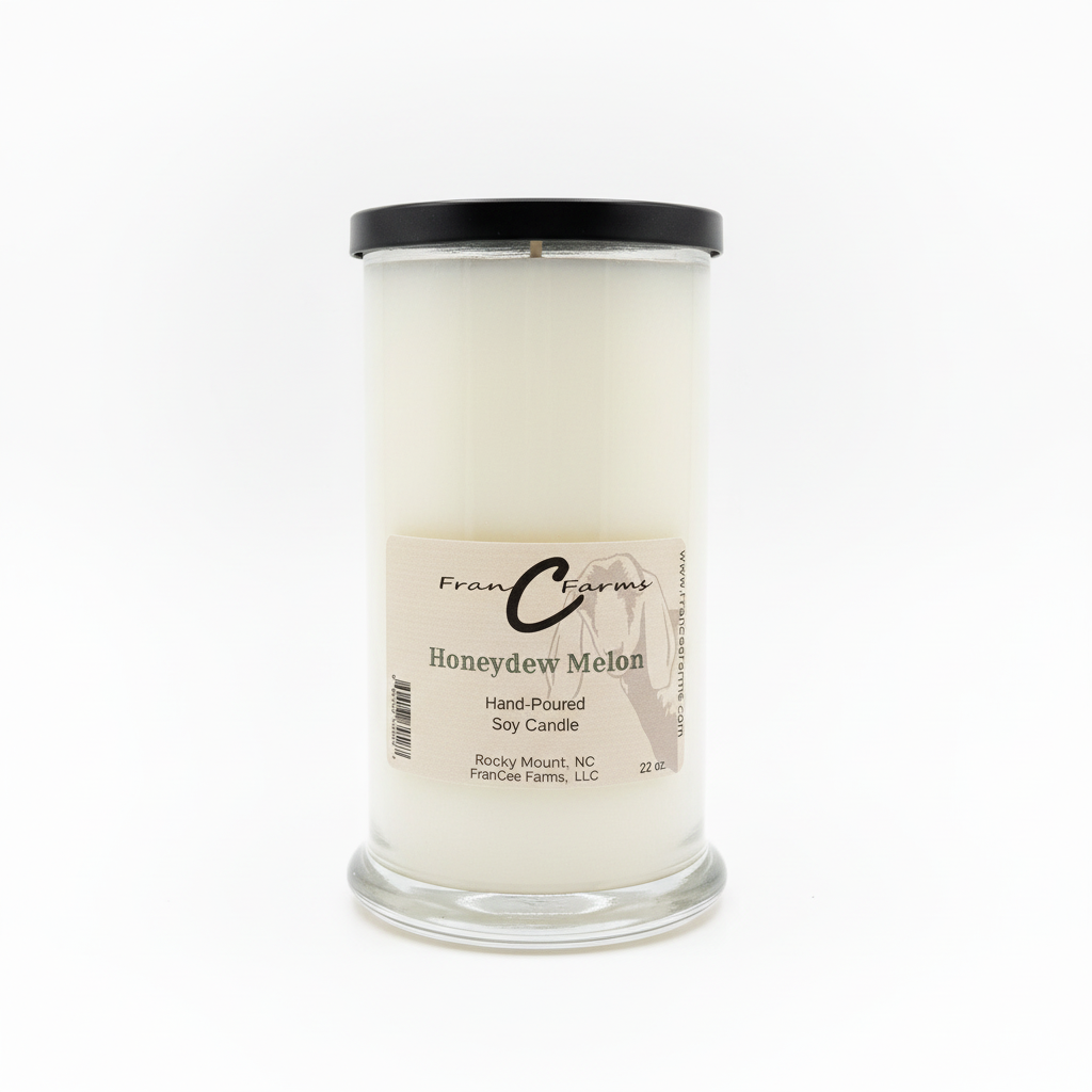 Honeydew Melon Soy Candle - 22 oz. glass jar, hand-poured with a fresh melon scent.