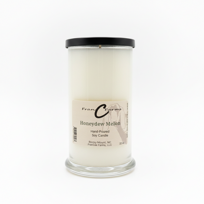 Honeydew Melon Soy Candle - 22 oz. glass jar, hand-poured with a fresh melon scent.