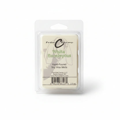 White Eucalyptus Soy Wax Melts in eco-friendly packaging, hand-poured for a soothing aromatic experience.