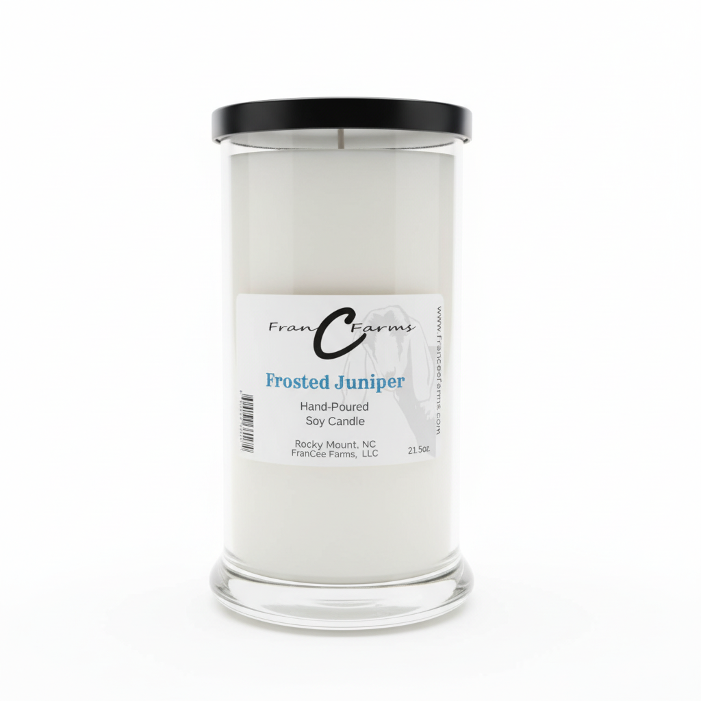 Frosted Juniper Soy Candle - 22 oz. Status Jar with fresh evergreen fragrance for a cozy atmosphere.