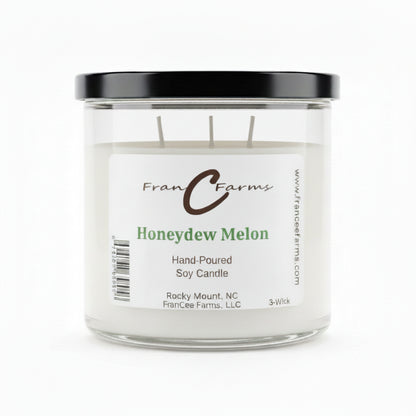 Honeydew Melon Soy Candle - 20 oz. 3 Wick, hand-poured by FranC Farms, featuring a fresh honeydew scent.
