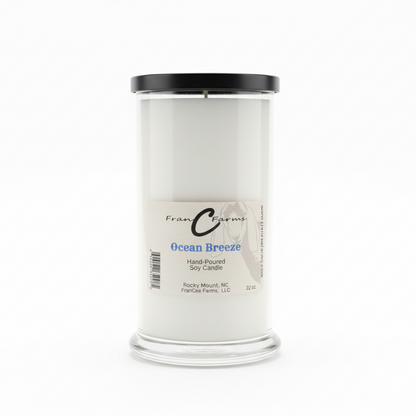 Ocean Breeze Soy Candle - 22 oz. Status Jar, hand-poured for a fresh, aquatic fragrance experience.