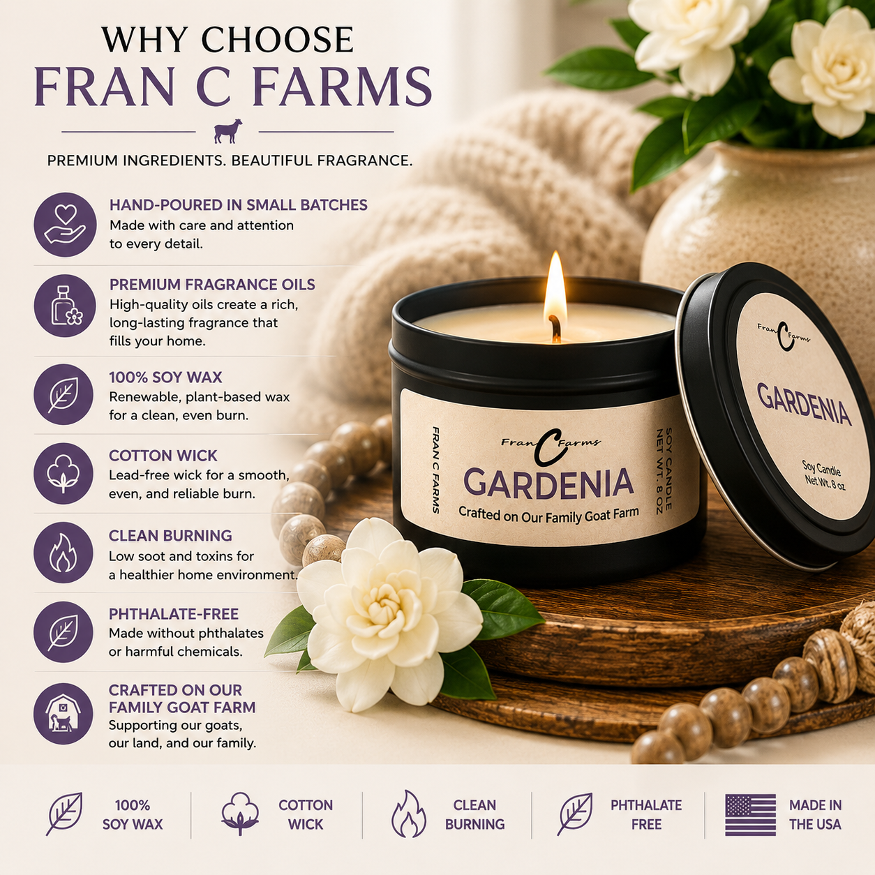 Gardenia Soy Candle Tin - 8 oz