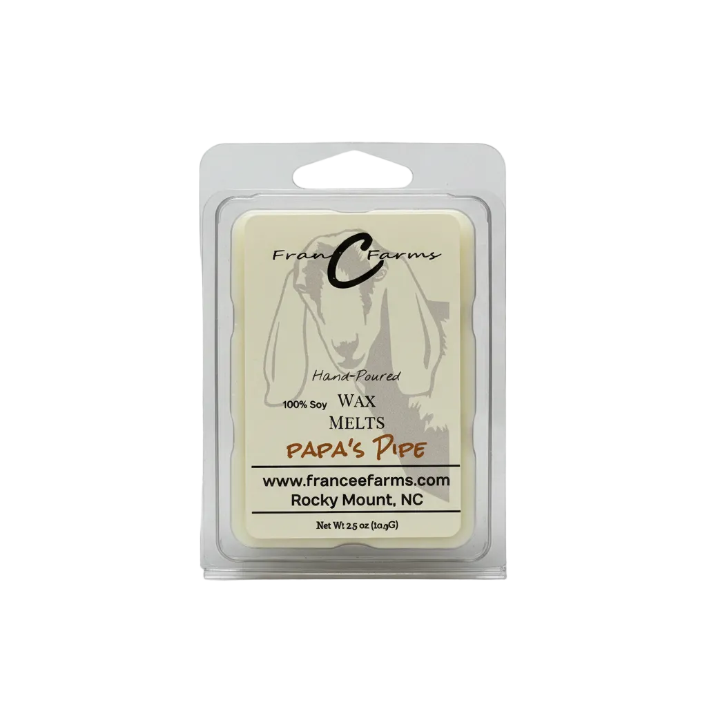 Papa's Pipe Soy Wax Melts in packaging, featuring 100% soy wax for a nostalgic aroma.